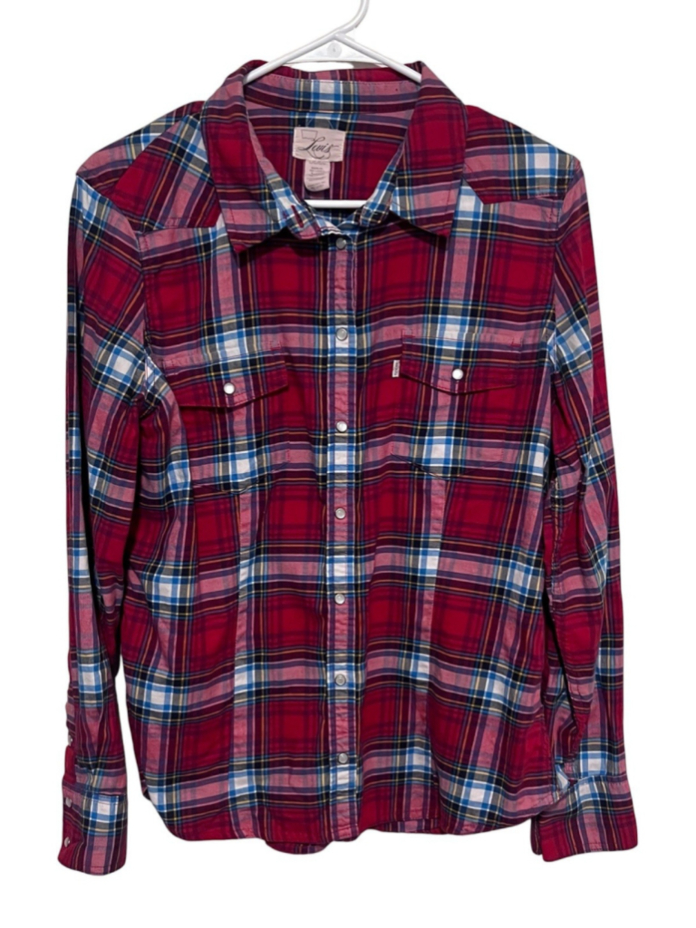 Levi's Pearl Snap Plaid Shirt Women’s Large Red Blue Western Rodeo Cowgirl